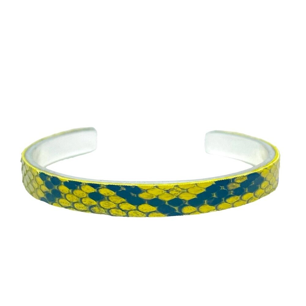Rustic Cuff Python Print Bangle Bracelet Yellow G… - image 1